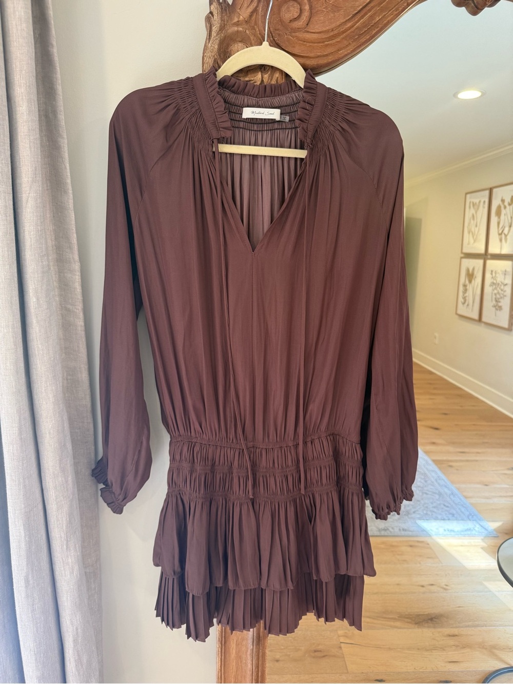 Mustard Seed Brown Mini Dress with Smocked Waist